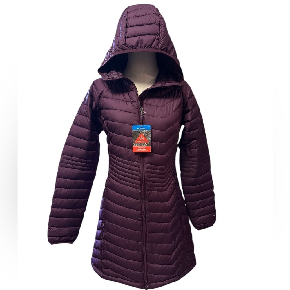 Columbia Women's Deep Purple Hooded Puffer Jacket with Omni-Heat technology, new